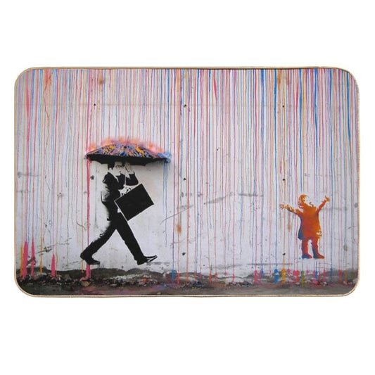 Banksy Umbrella Rainbow Happy Girl  Anti-Trip Bath Mat