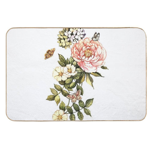 Watercolor Vintage Floral Motifs  Easy Maintenance Bath Mat