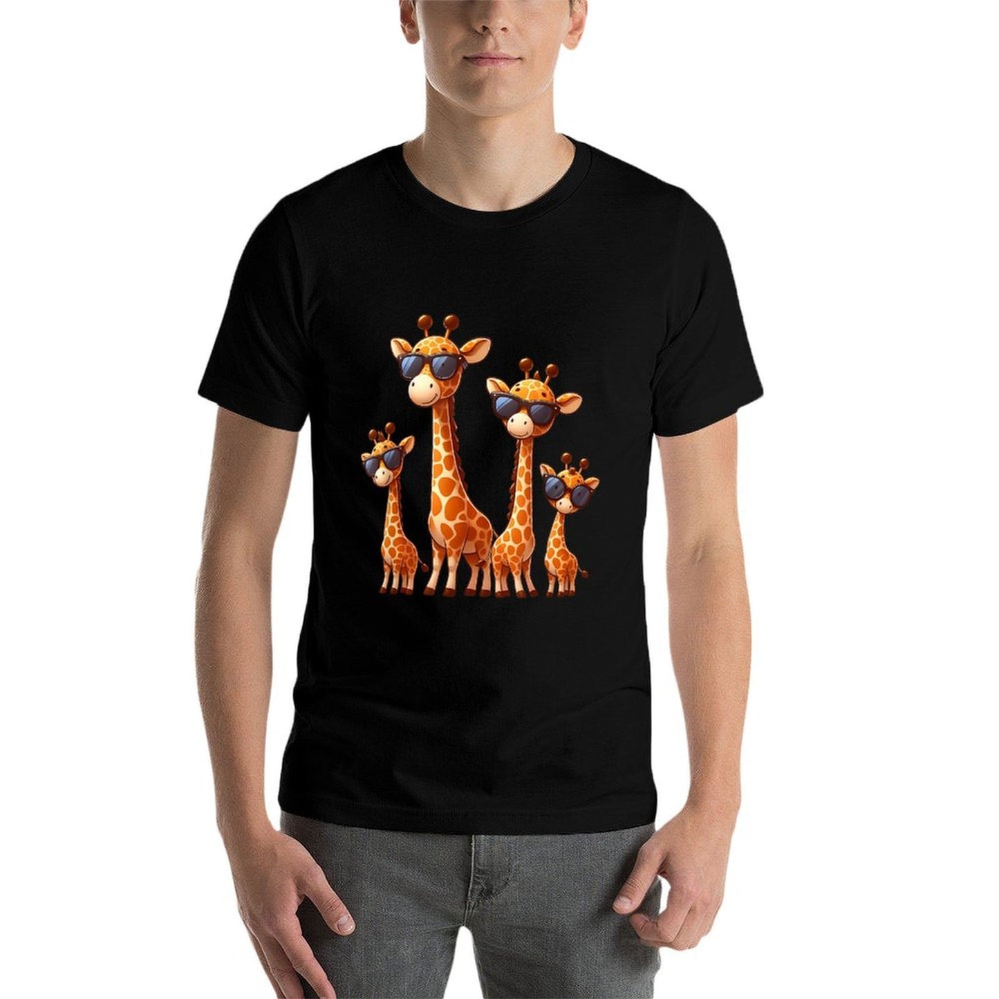 Giraffe Family Sunglasses Safari Zoo Lover Cartoon Giraffes Comfortable T-Shirt