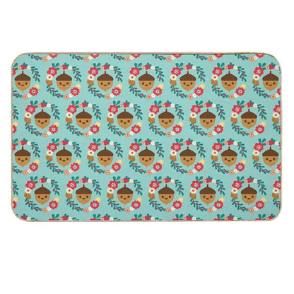Acorn And Flowers Pattern Design  Blue  Absorbent Bath Mat