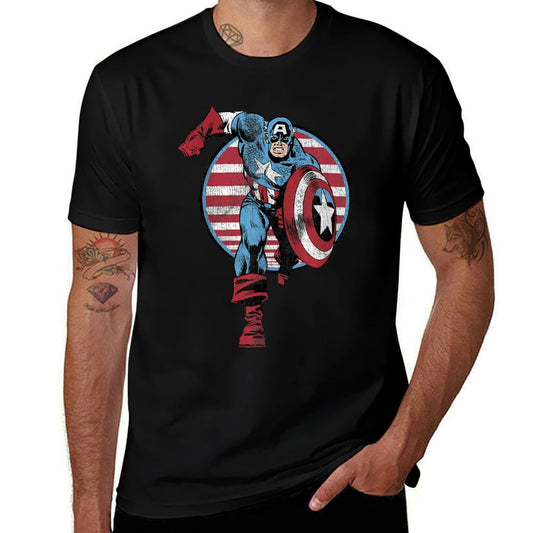 Marvel Avengers Retro Captain America Vintage Comic Circle  Fade-proof Color T-Shirt