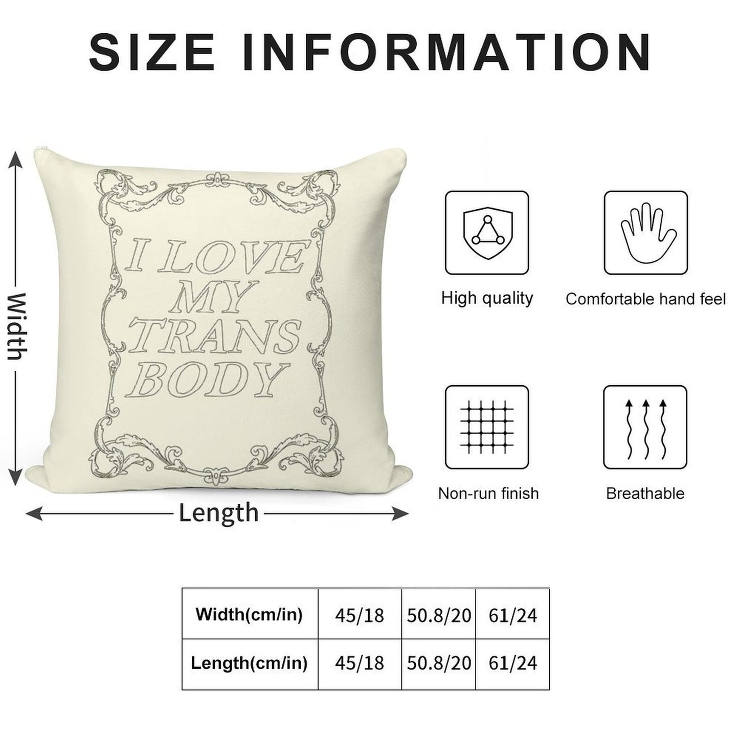 I Love My Trans Body Soft Decorative Cover Throw Pillow