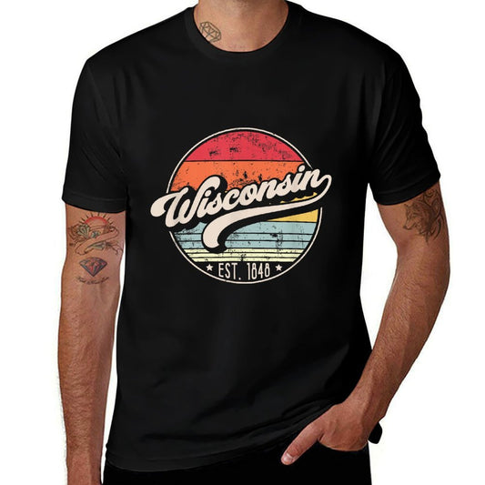Retro Wisconsin Home State WI Cool 70s Style Sunset  Cotton T-Shirt
