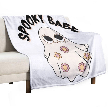 Spooky Babe  Cute Retro Halloween Ghost Girl Aesthetic Typography Design Durable Throw Blanket