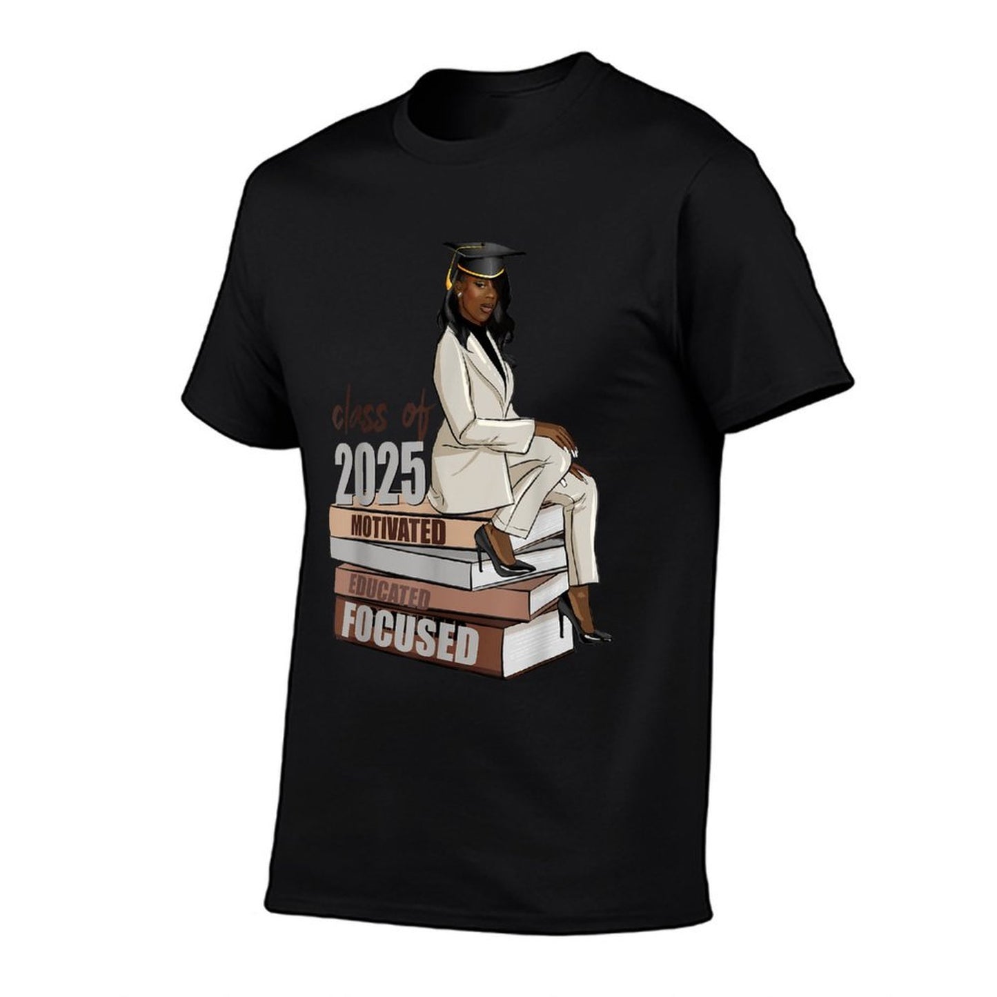 Senior 2025 Class Of 2025 Graduation Black Girl Afro Woman  Polyester Blend T-Shirt