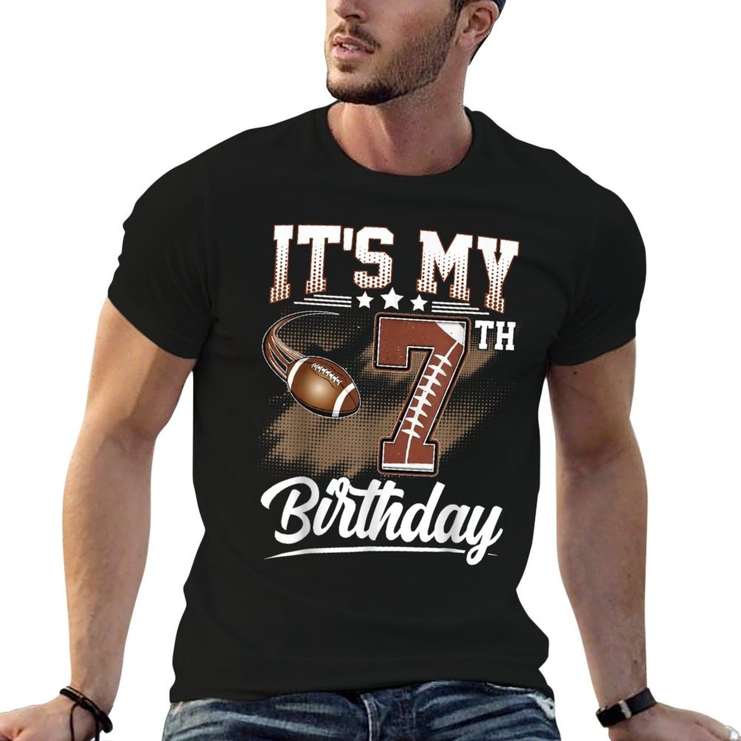 Kids 7 Year Old It's My 7th Birthday Football Themed Party  High-quality Stitching T-Shirt