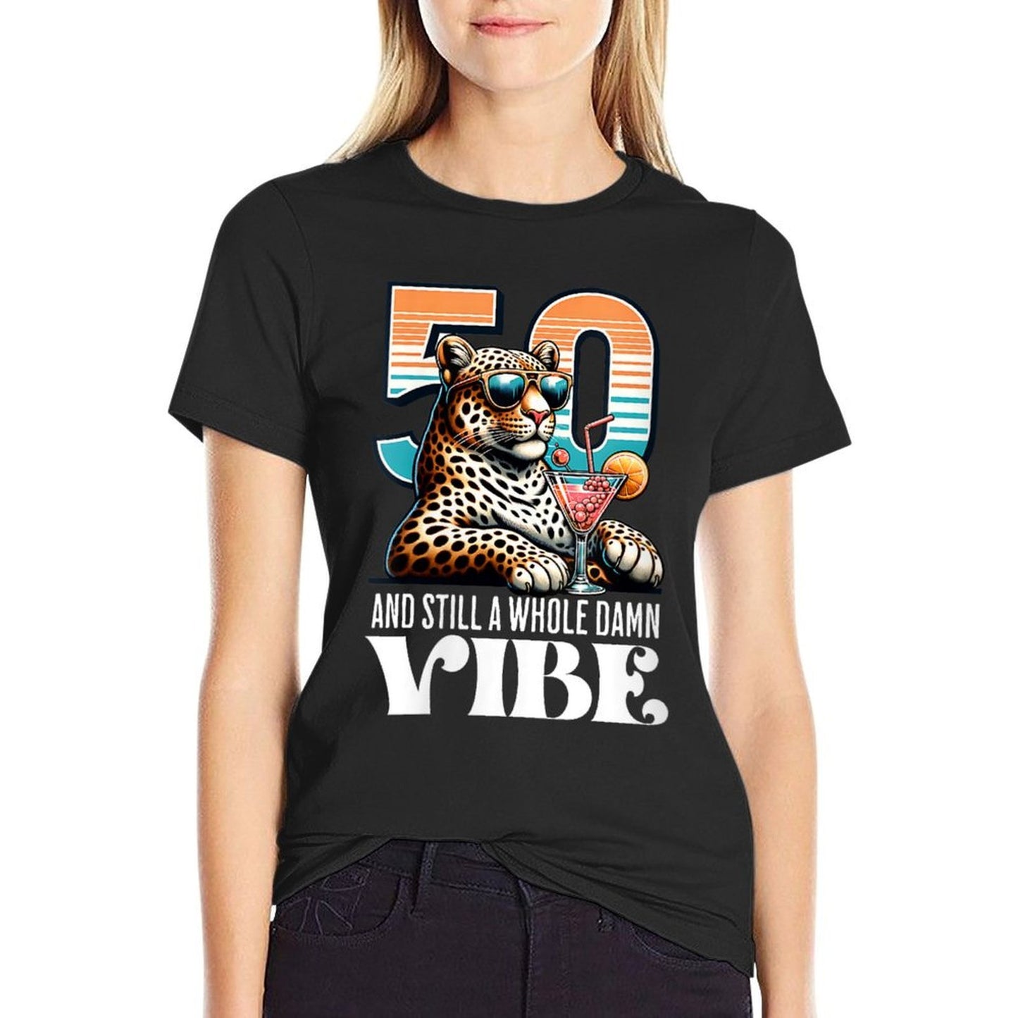 Womens 50 And Still A Whole Damn Vibe – Retro Leopard 50th Birthday  Breathable T-Shirt