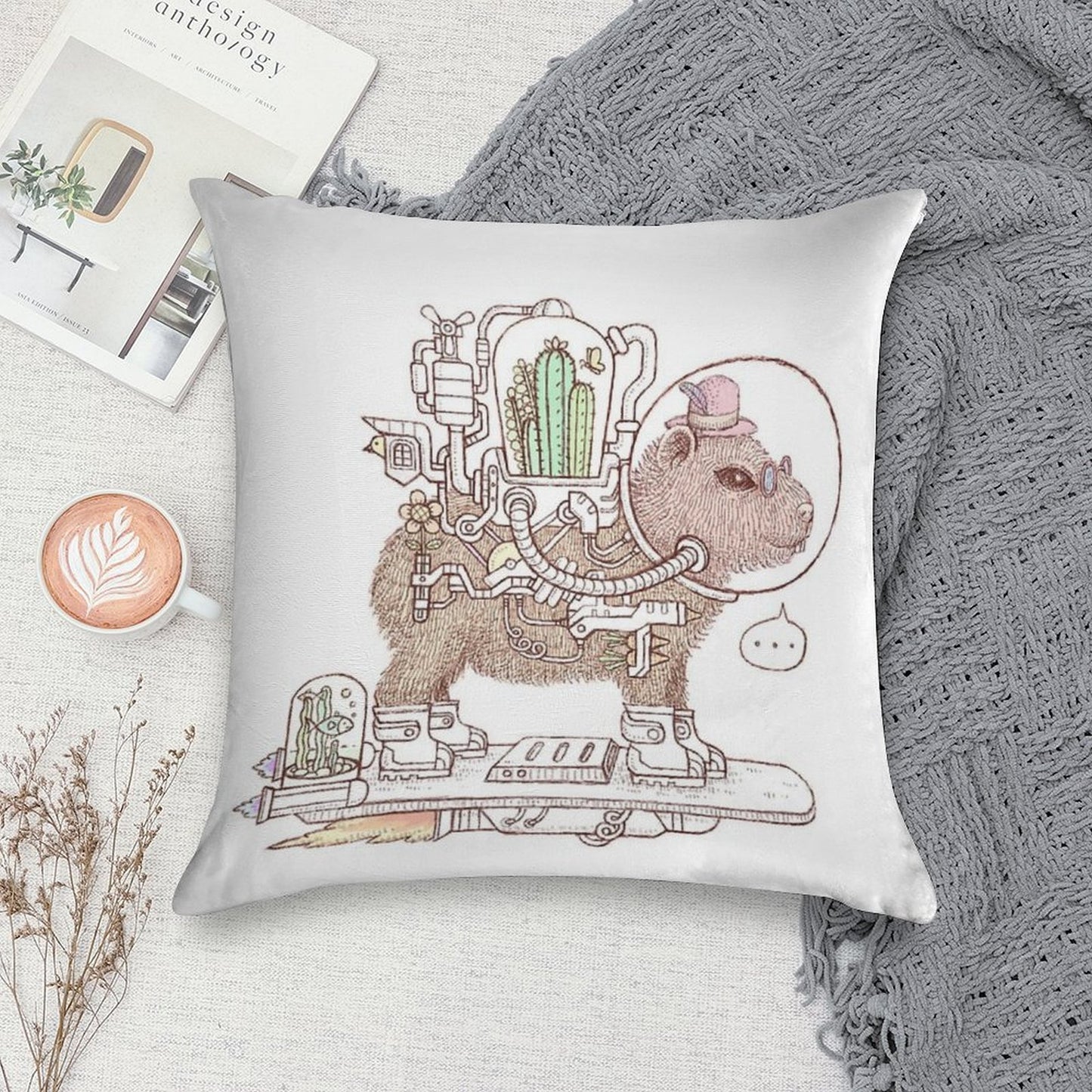 Capybara Space Suits Soft Easy Maintenance Throw Pillow