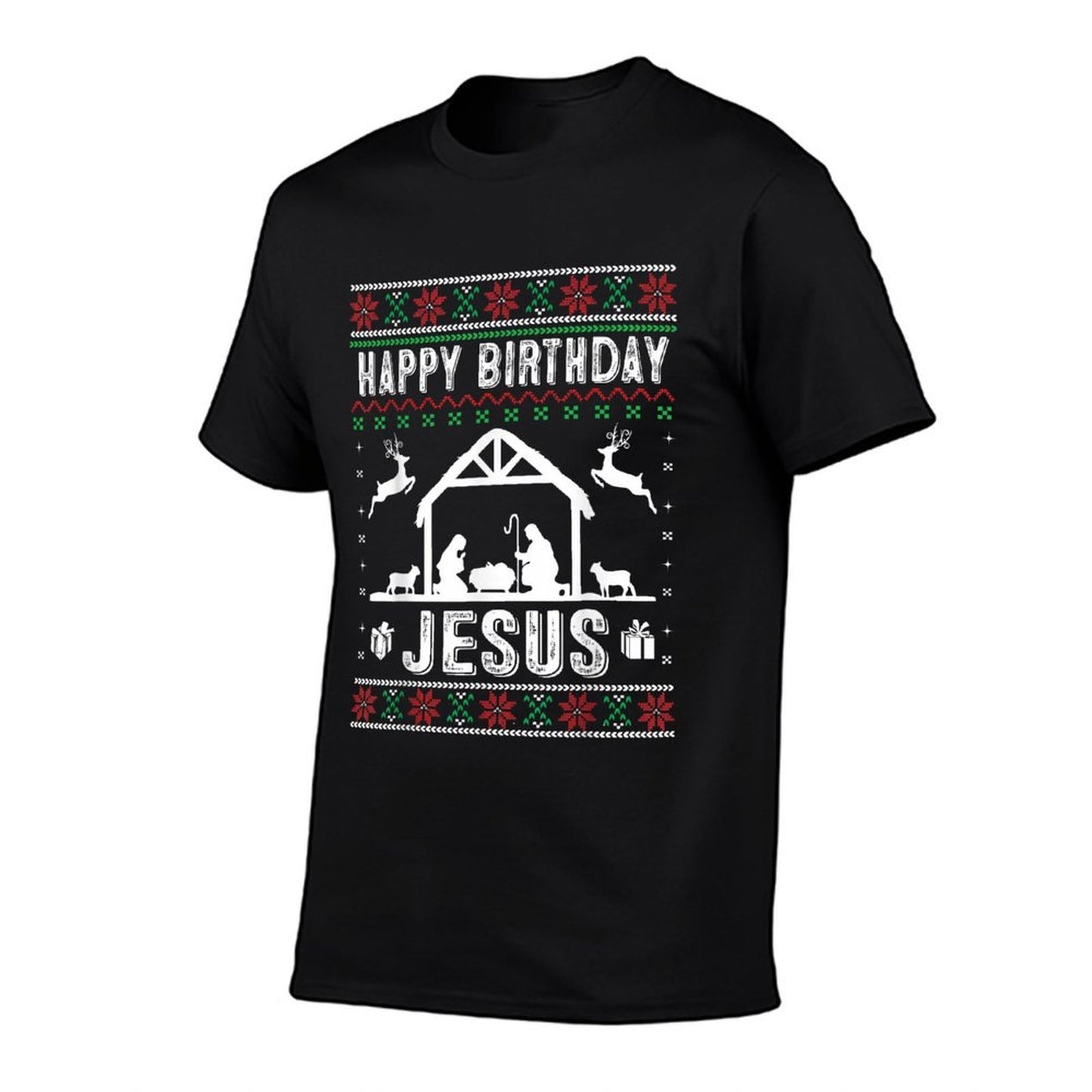 Happy Birthday Jesus Holiday Ugly Sweater Christmas Outfit  Summer-ready Fabric T-Shirt