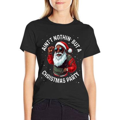 African American Santa Claus Christmas Pajama Men And Women  Heathered Texture T-Shirt
