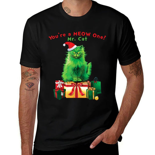 Youre A MEOW One Mr. Cat Christmas Holiday Funny  Ribbed Collar T-Shirt
