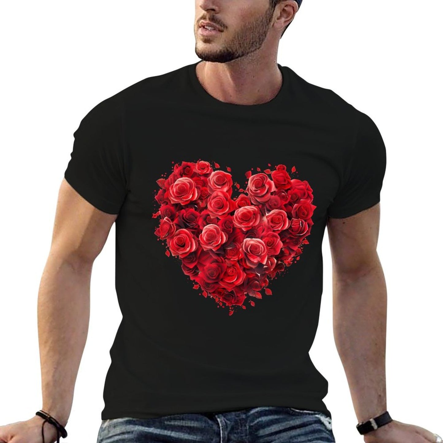 Heart Roses Flower Love Graphic  Oversized Silhouette T-Shirt