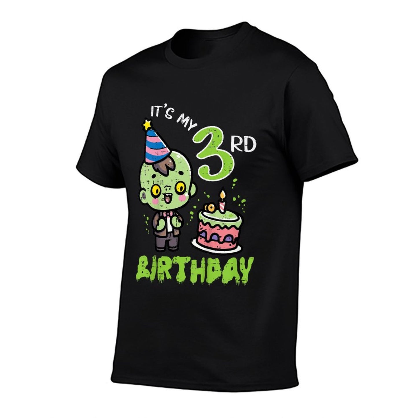 Kids Its My 3rd Birthday Zombie 3 Three Year Old Bday Boys Girls  Ribbed Collar T-Shirt