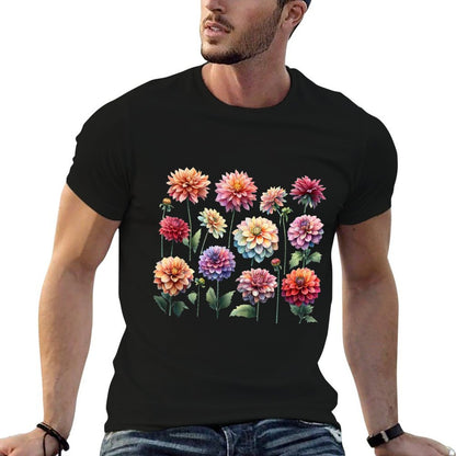 Vintage Retro Dahlia Flowers Delight Elegance in Bloom  Vintage-inspired T-Shirt