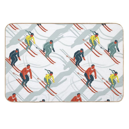 Mid Century Retro Ski Trails in Red, Teal And Yellow  Eco-Friendly Bath Mat