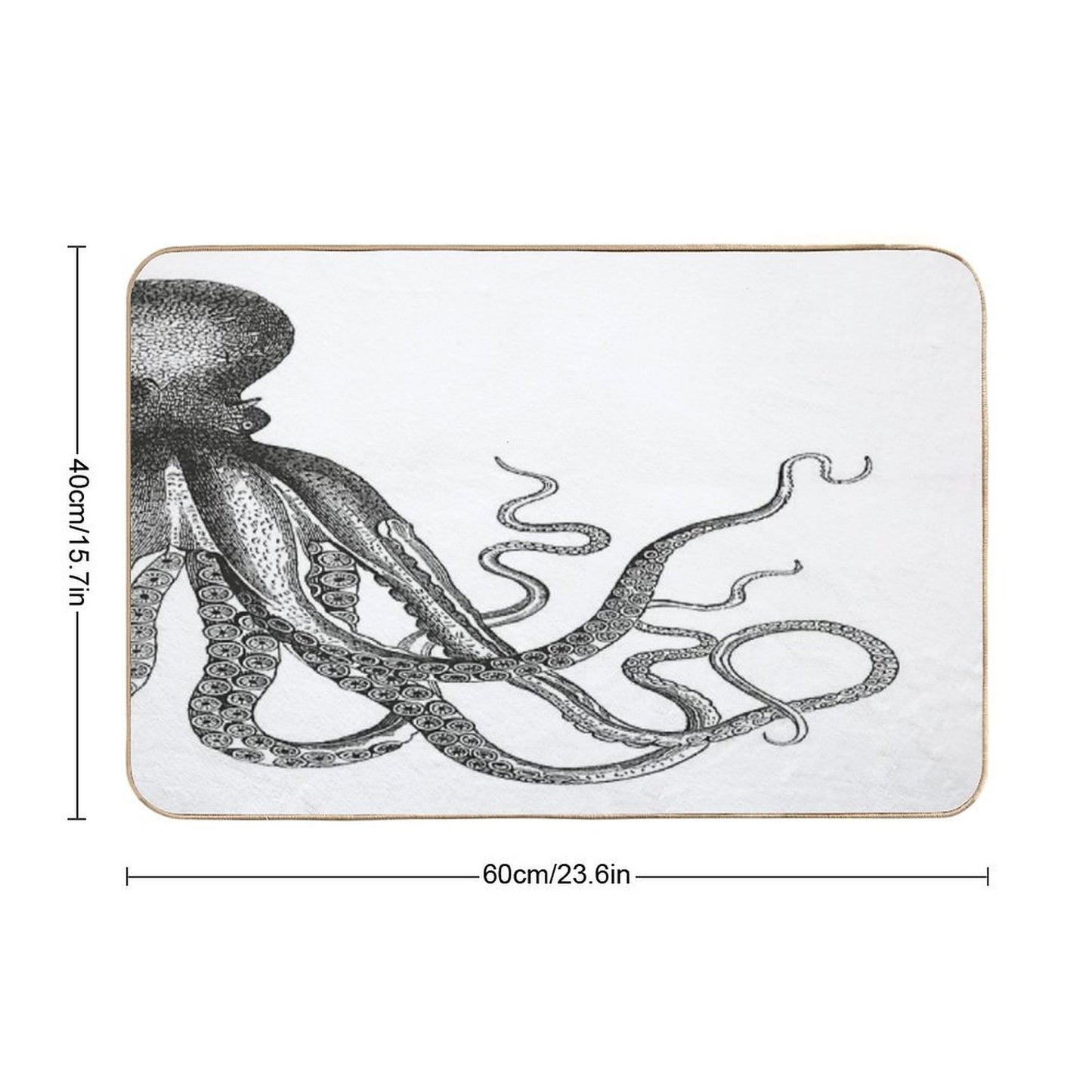 Half Octopus  Right Side  Vintage Octopus  Tentacles  Sea Creatures  Nautical  Ocean  Sea  Beach  Diptych  Black And W  Rapid-Drying Bath Mat