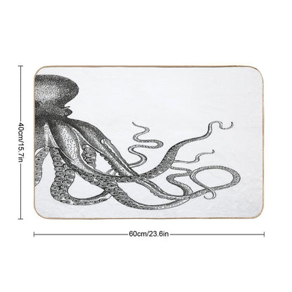 Half Octopus  Right Side  Vintage Octopus  Tentacles  Sea Creatures  Nautical  Ocean  Sea  Beach  Diptych  Black And W  Rapid-Drying Bath Mat