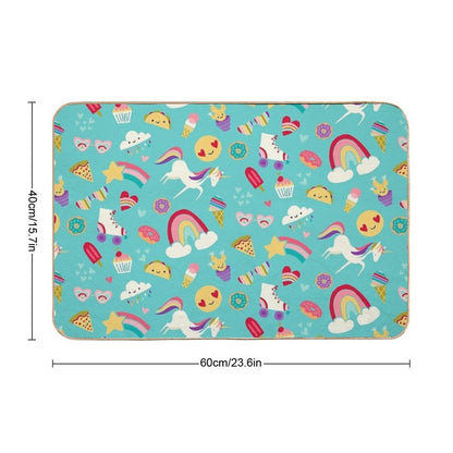 Tween Girl Icons Rainbows Emojis Unicorns Roller Skates  Pet-Safe Bath Mat