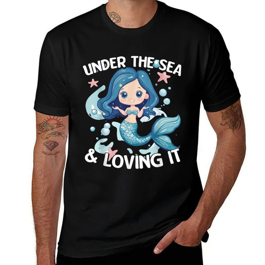 Under The Sea And Loving It Cute Mermaid Fantasy Ocean  Heathered Texture T-Shirt