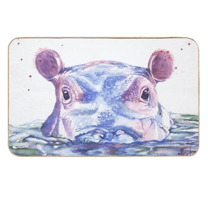 Happy Hippo Watercolor Painting  Eco-Friendly Bath Mat