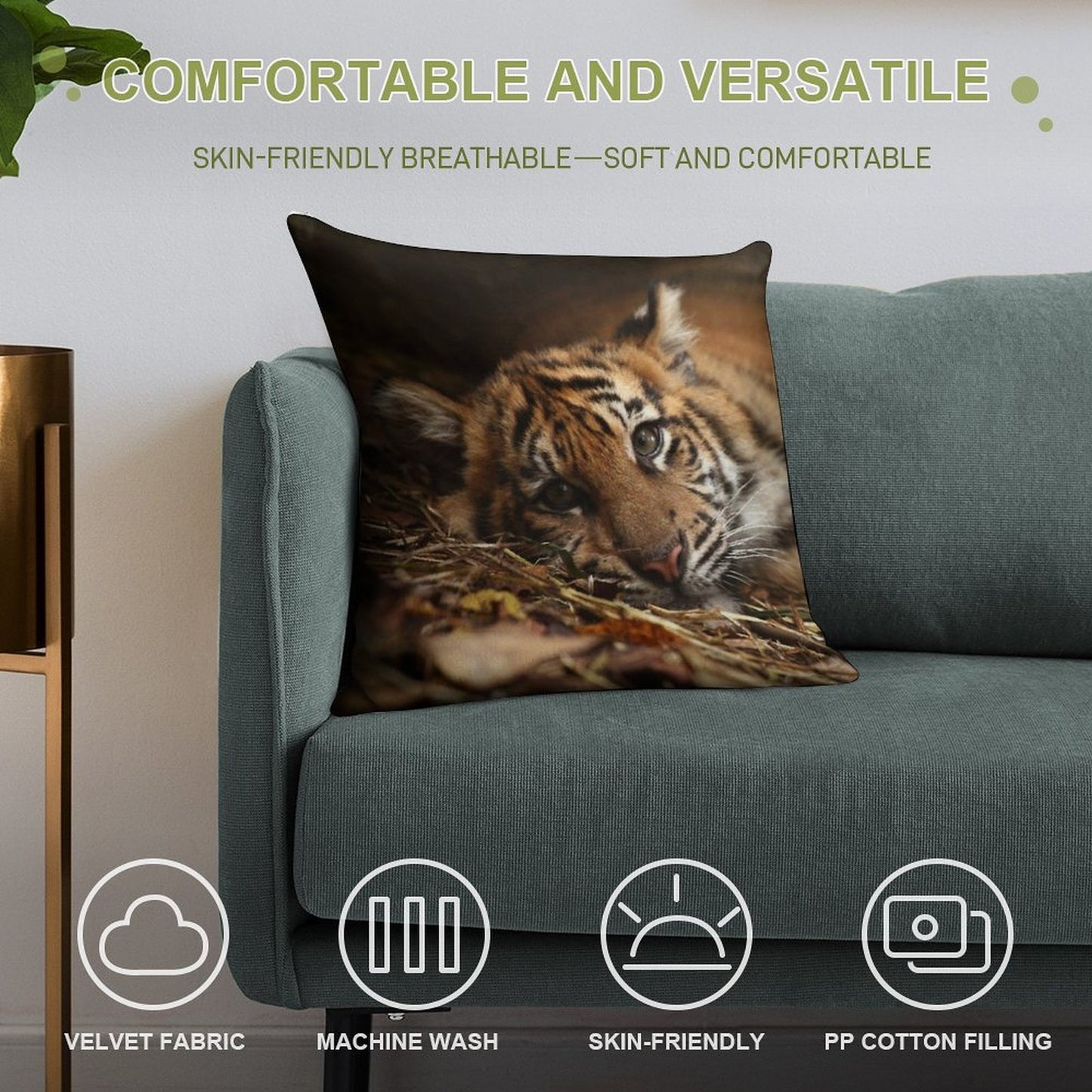 Baby Tiger - Model Soft Short Plush Fabric Throw Pillow