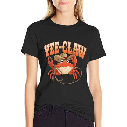 Crab Yee Claw Cowboy Rodeo Western Meme Unisex-Adults Black Western Crab  Versatile T-Shirt