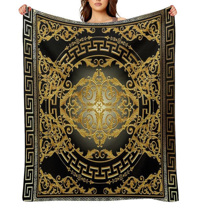 Greek Keys 3 Black Golden White Baroque Style Durable Throw Blanket