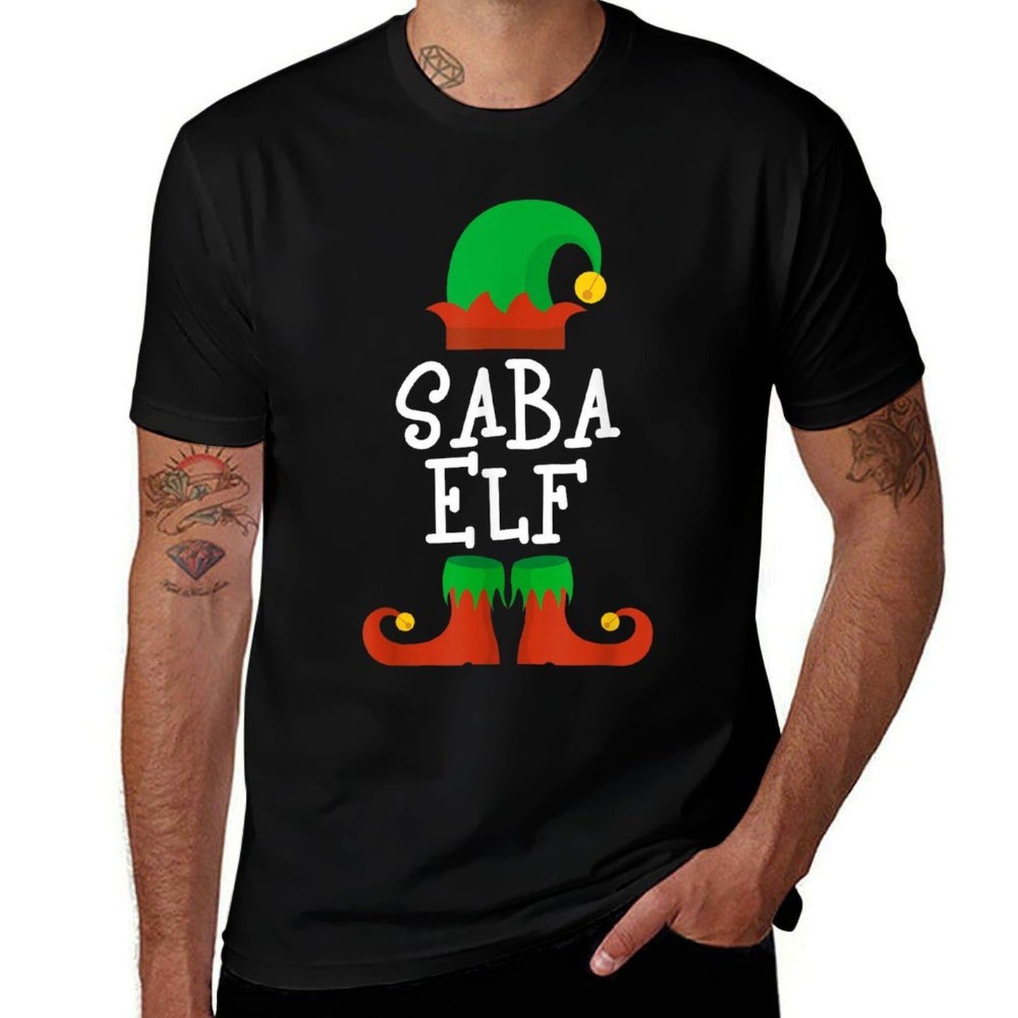 Family Im The Saba Elf Christmas Matching Pajama Funny  Graphic-printed T-Shirt