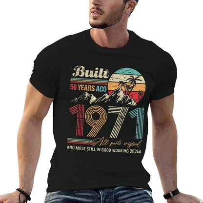 Built 50 Years Ago All Parts Original Funny 50th Birthday  Ribbed Collar T-Shirt