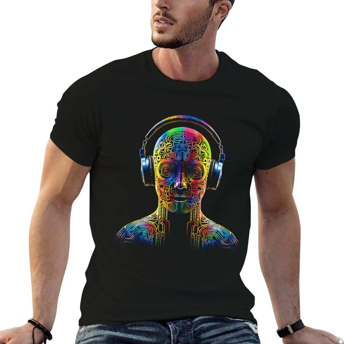 Fantasy Art Colorful Mandala Headphone Motif Fantasy  Oversized Silhouette T-Shirt