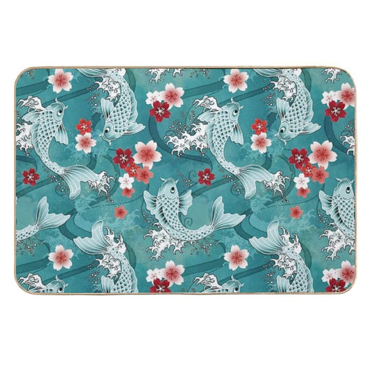 Koi Sakura Blossom in Turquoise  Easy To Clean Bath Mat