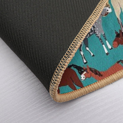 Horse Pattern in Aquamarine Blue  Pet-Safe Bath Mat