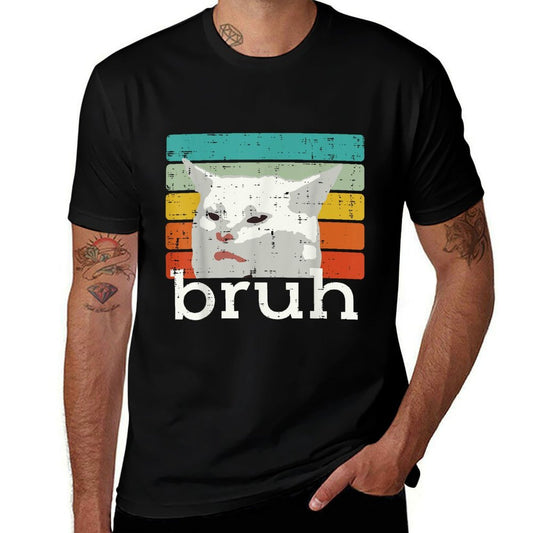 Weird Cat Meme Bruh Retro Funny Saying Boysn Men Kids  Tagless Design T-Shirt