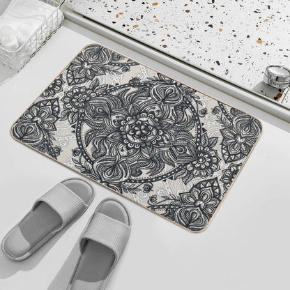 Charcoal Lace Pencil Doodle  Easy Maintenance Bath Mat