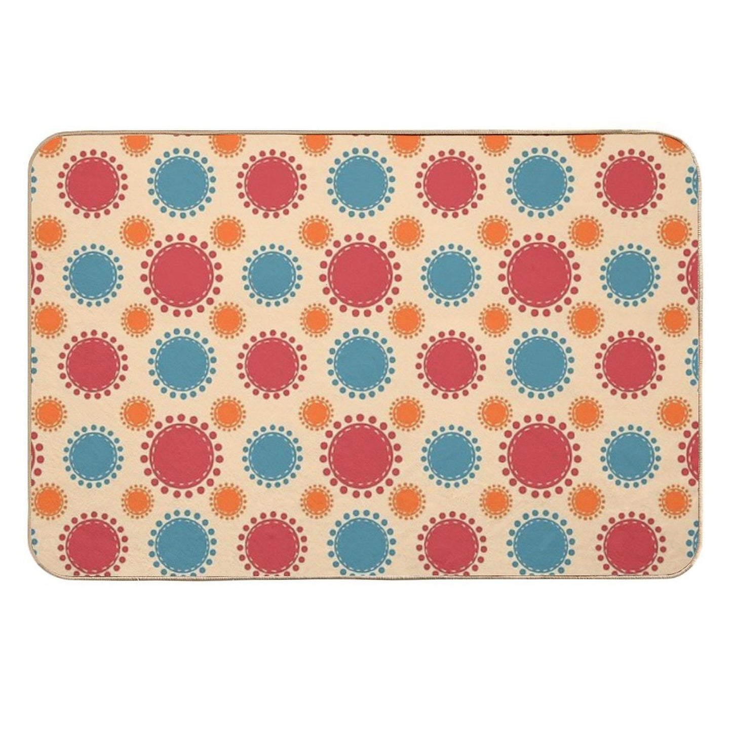 Playful Retro Dot Circles  70s Inspired Boho Geometric Pattern  Pet-Safe Bath Mat