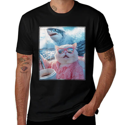 Funny Cat Shark Meme Selfie Cat on A Yacht Boat Men Women Kids  Quick-drying T-Shirt