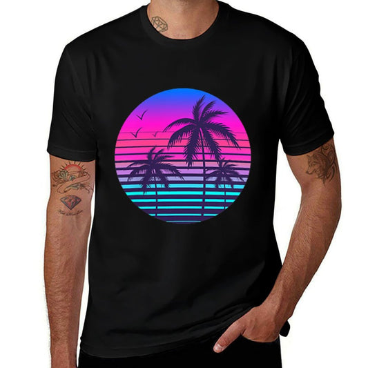 Sunset Cool Summer Vacation Men Women Beach Palm Tree  Graphic-printed T-Shirt