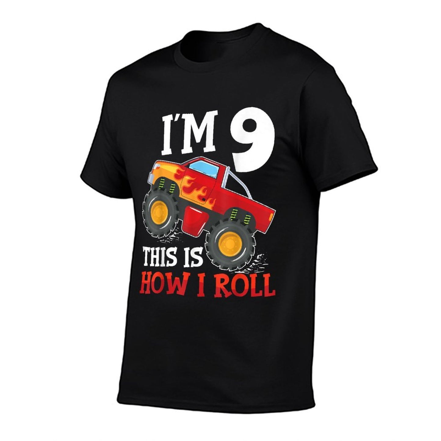Nine 9yr 9th Birthday Monster Truck Boy 9 Years Old  Wrinkle-resistant T-Shirt