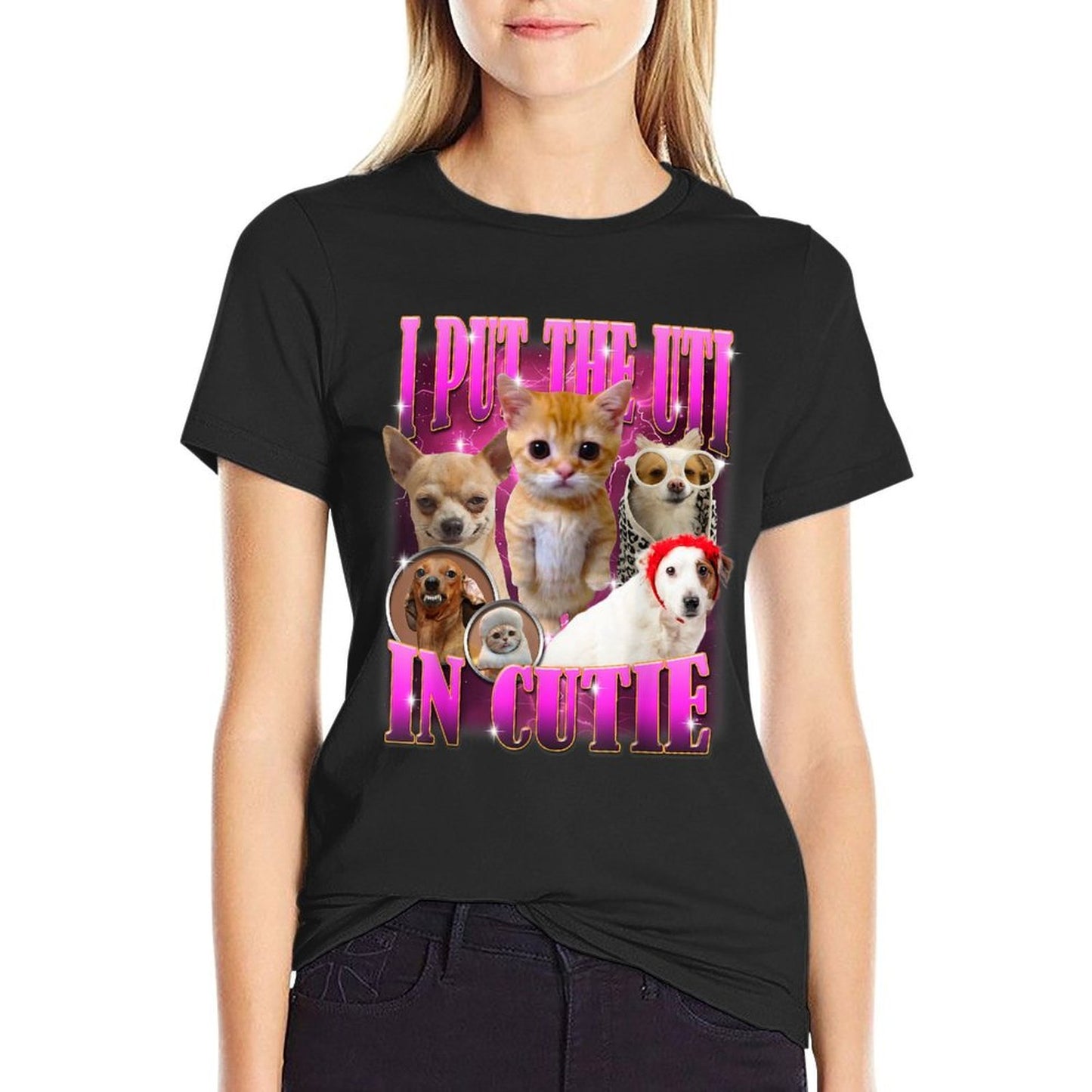 I Put The Uti In Cutie Cat Kitten Dogs Funny Humor Meme  Cotton T-Shirt