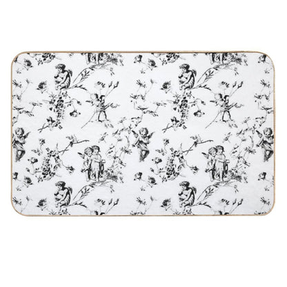 Modern Vintage Cupid Angels Black White Floral Toile  High-Traffic Bath Mat