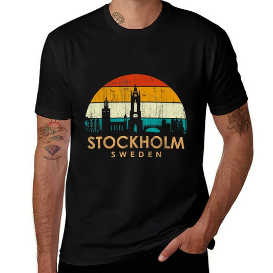 Vintage Retro Style Landscape Sun Skyline Stockholm Sweden  Vintage-inspired T-Shirt