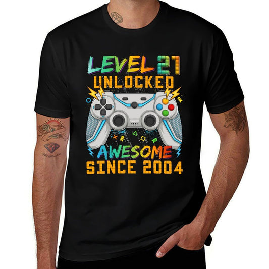 Level 21 Unlocked 21st Birthday Video Game Player Since 2004  Quick-drying T-Shirt
