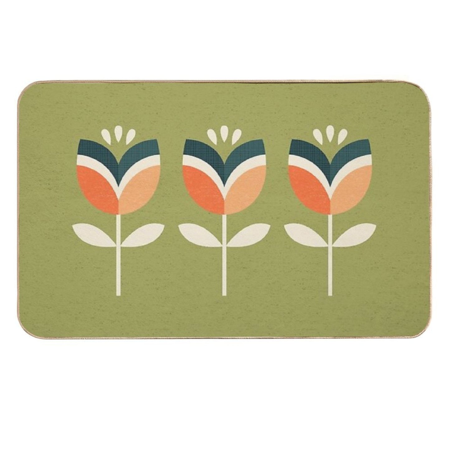 Retro Tulip - Orange And Olive Green  Slip-Resistant Bath Mat