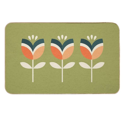 Retro Tulip - Orange And Olive Green  Slip-Resistant Bath Mat