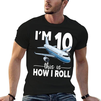 I'm 10 This Is How I Roll Airplane 10 Year Old Birthday Boys  Wrinkle-resistant T-Shirt