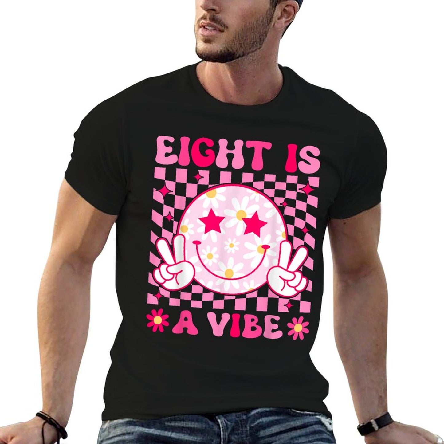 Eight Is A Vibe Groovy 8th Birthday 8yr Old 8 Year Old Girls  Slim-fit Cut T-Shirt