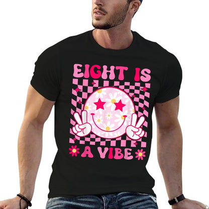 Eight Is A Vibe Groovy 8th Birthday 8yr Old 8 Year Old Girls  Slim-fit Cut T-Shirt