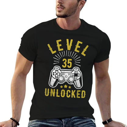Level 35 Unlocked Funny 35th Birthday Men 35 Years Old  Vintage-inspired T-Shirt