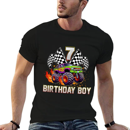 Birthday Monster Truck 7 Year Old Boys 7Th Party Matching  Oversized Silhouette T-Shirt