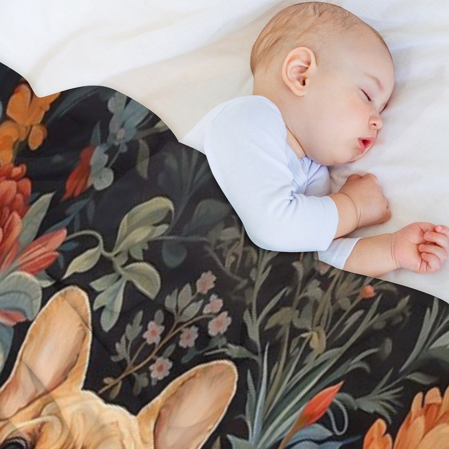 French Bulldog in A William Morris Style Garden Premium Throw Blanket
